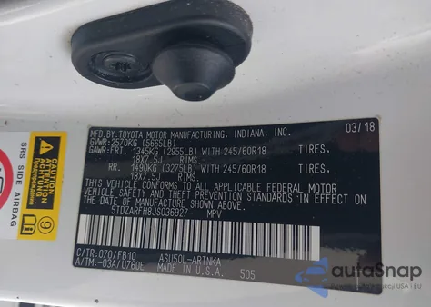 2018 Toyota Highlander Le from USA, damaged, VIN 5TDZARFH8JS036927